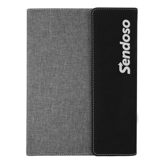Mini Laser Engraved Gray Canvas and Leather Portfolio with Notepad